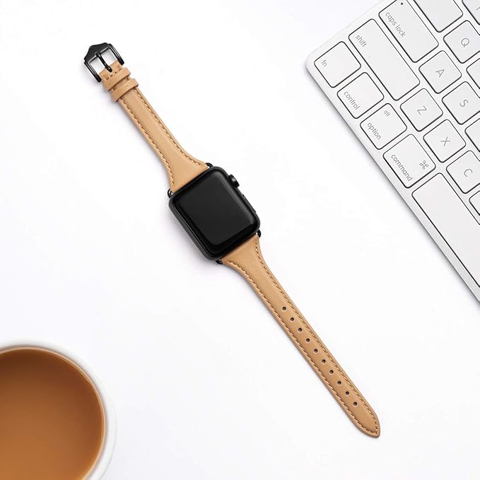WFEAGL Compatible with Leather Apple Watch Band 41mm 40mm 38mm 42mm(series 11 10) Women, Top Grain Leather Strap Slim & Thin Replacement Wristband for iWatch Bands SE 3 2 1, Series 11 10 9 8 7 6 5 4 3 2 1 - Image 2