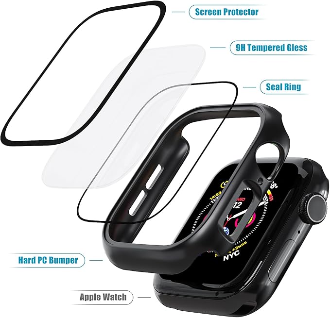2 Pack Case for Apple Watch Screen Protector, Hard PC Case with Tempered Glass Protective Cover Guard Bumper, Slim Apple Watch Cover for iWatch Series 11 Series 10 - Black/Clear 42mm - Image 5