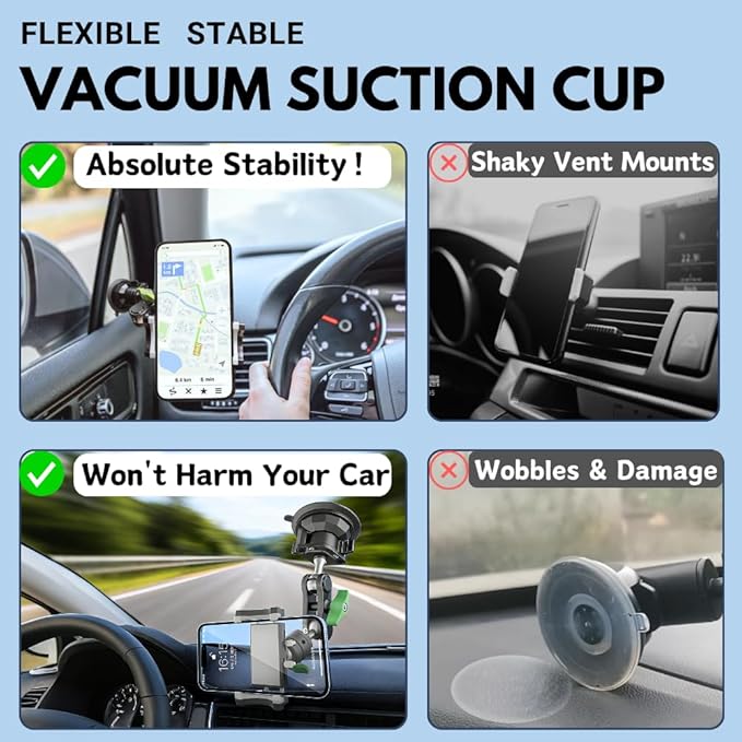Suction Cup Phone Mount, Ultra-Stable Phone Holder for Vlog Shooting, 360 Rotation for Windshield, Roof Glass, Car Window, Fit for All Smartphones - Image 3