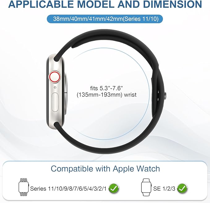 10 Pack Silicone Bands Compatible with Apple Watch 38mm 40mm 41mm 42mm 44mm 45mm 46mm 49mm Women Men, Soft Waterproof Replacement Wrist Sport Band for iWatch Series 11 10 9 8 7 6 5 4 3 2 1 SE Ultra - Image 2