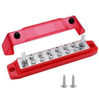 Ampper Power Distribution Block Bus Bar 12V, 2 x M6 (1/4") Studs & 12 x M4 (#8) Screws, 6.3" 150A Marine BusBar Battery Distribution Block W/Cover for Car Boat Solar (Red) by Ampper