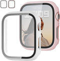 2 Pack Case with Tempered Glass Screen Protector for Apple Watch Series 6/5/4/SE 44mm,JZK Slim Guard Bumper Full Coverage Hard PC Protective Cover HD Ultra-Thin Cover for iWatch 44mm,Pink+White by JZK