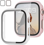 2 Pack Case with Tempered Glass Screen Protector for Apple Watch Series 6/5/4/SE 44mm,JZK Slim Guard Bumper Full Coverage Hard PC Protective Cover HD Ultra-Thin Cover for iWatch 44mm,Pink+White by JZK