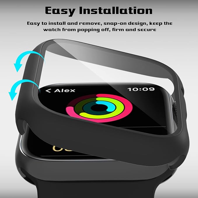 2 Pack Hard PC Case for Apple Watch Series 9 Series 8/7 41mm Screen Protector, Tempered Glass Film Hard Bumper Anti-Scratch HD Ultra-Thin Protective Cover for iWatch Series 9/8/7 41mm, Black - Image 3