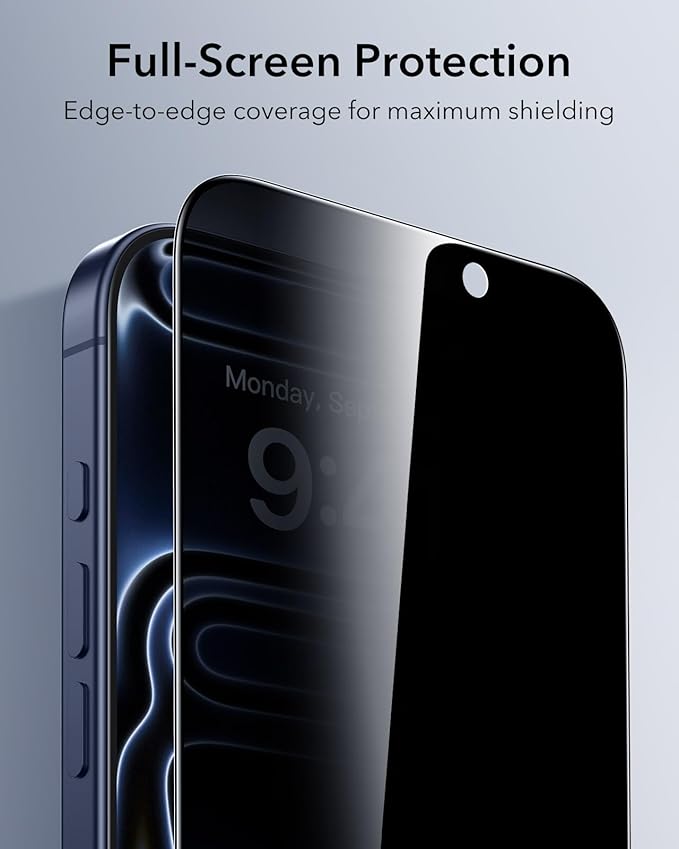 ESR 3 Pack for iPhone 17 Pro Privacy Screen Protector, Military Grade Shatterproof, 9H Hardness, Anti-spy Tempered Glass with UltraFit Tray - Image 7