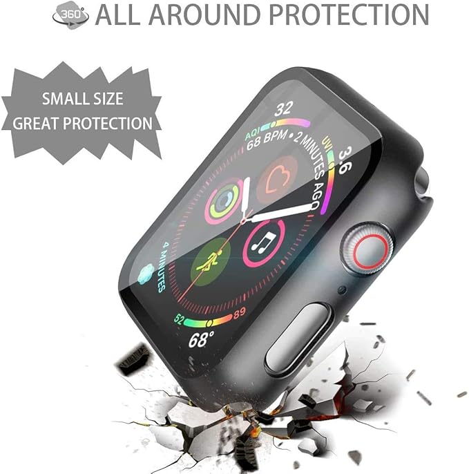 Misxi 2 Pack Hard PC Case with Tempered Glass Screen Protector Compatible with Apple Watch SE 3 (2025) SE 2 SE Series 6 Series 5 Series 4 40mm, Black - Image 4
