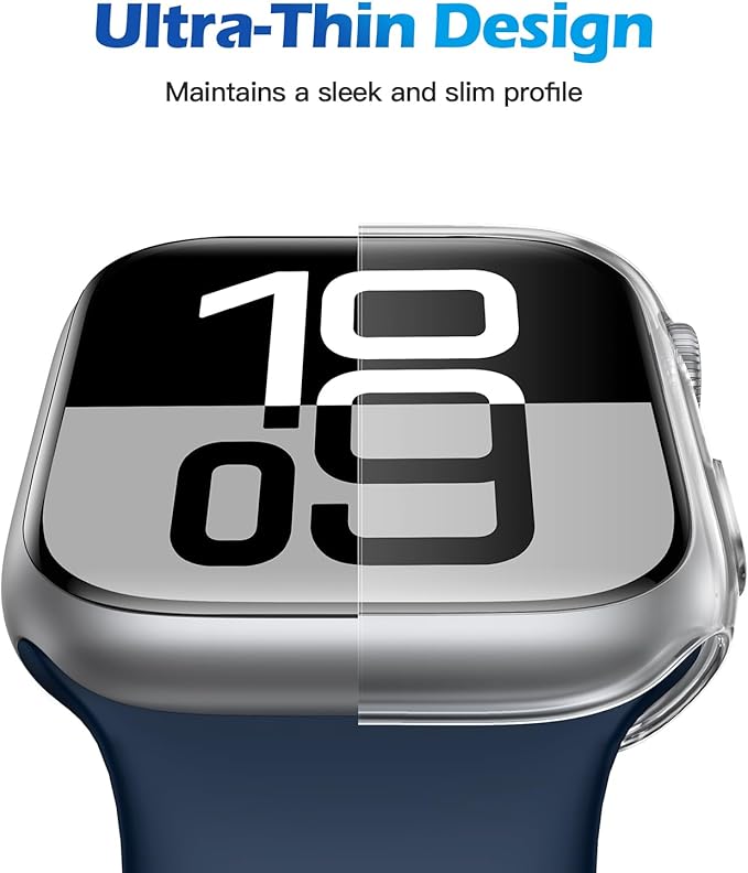 [2 Pack] JULK 46mm Silver Case with Screen Protector for New Apple Watch 11 (2025), Slim Guard Bumper, Full Coverage Soft TPU Protective Cover for iWatch Series 11/10 46mm (1 Silver + 1 Transparent) - Image 4