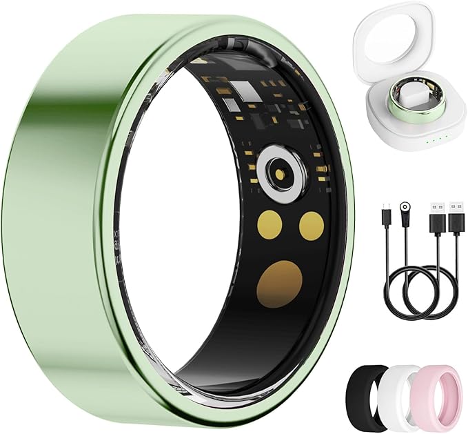 Smart Ring for Women & Men, Health Tracker Ring with Heart Rate, Blood Oxygen,Blood Pressure, IP68 Waterproof Fitness Ring, Sleep Tracker for iPhone and Android, No APP Fee (Green, 8#) by UniverseJethro