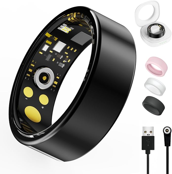Smart Ring for Women Men, Health Tracker with Heart Rate/Blood Oxygen/Blood Pressure/Sleep Monitoring/Step Counting, IP68 Waterproof Fitness Ring by Oucscru-SmartHealthDevices