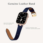 STIROLL Thin Leather Band Compatible with Apple Watch Bands 41mm 40mm 38mm 42mm(Series 11 10) Women, Stylish Top-Grain Leather Strap Slim Wristband for iWatch SE3/2/1 Series 9 8 7 6 5 4 3 2 1, DarkBlue/Rosegold - Image 4