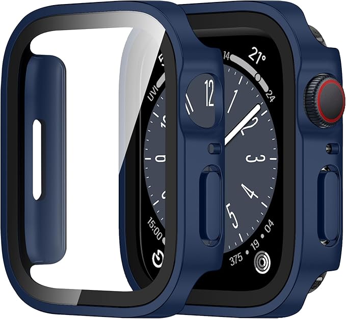 Amizee 2 Pack Compatible with Apple Watch Series 9 8 7 45mm Case with Built-in Screen Protector, Ultra-Thin Hard PC Straight Edge Anti-Scratch Protective Cover for iWatch (Matte Blue) by Amizee