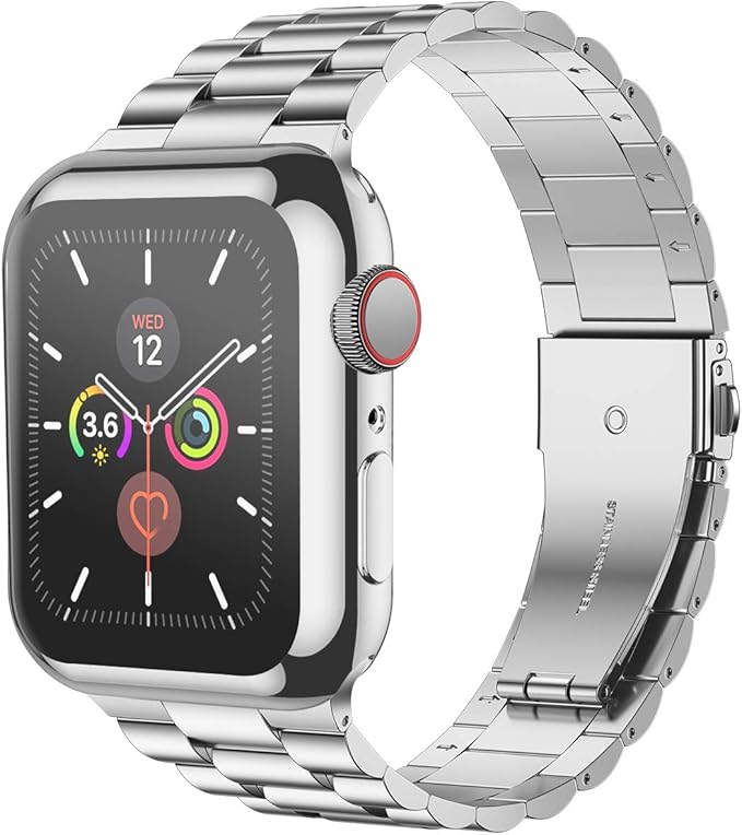 iiteeology Compatible with Apple Watch Bands 44mm Series 6 5 4 Se, Upgraded Stainless Steel Band with iWatch Screen Protector Case for Men Women Silver/Silver - Image 2