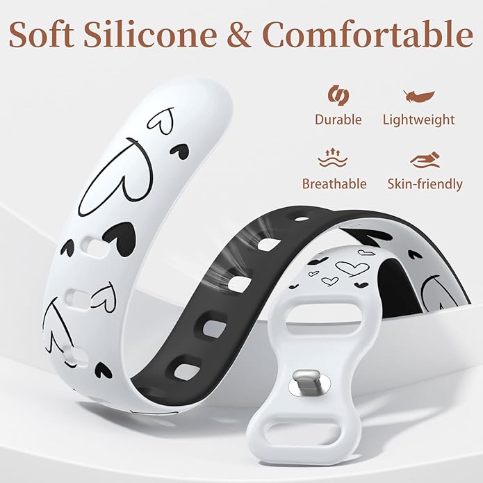 Lerobo Slim Thin Two-Tone Compatible with Apple Watch Band 40mm 38mm 41mm 42mm 44mm 45mm 46mm 49mm for Women- Soft Cute Flower/Heart Engraved Sport Band for iWatch Series 11 10 9 8 7 6 5 4 3 SE Ultra - Image 4
