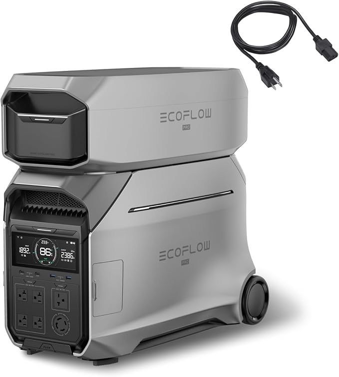 EF ECOFLOW 8kWh Portable Power Station: DELTA Pro 3 with AC Cable and Extra Battery, 120/240V 4000W AC Output, Solar Generator for Home Use, Camping, Emergencies, RVs, and Outdoor Generators by EFECOFLOW