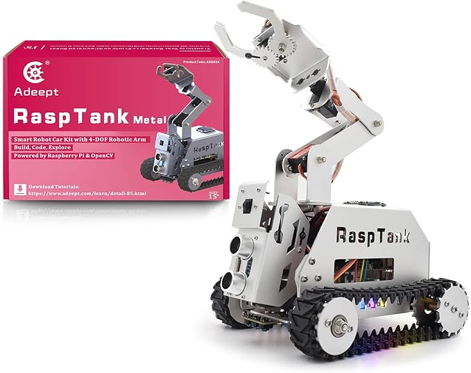 Adeept RaspTank Metal Smart Car Kit for Raspberry Pi 5/4B/3B/3B+(Board Not Included), Tank Tracked Robot with 4-DOF Robotic Arm, OpenCV, Obstacle Avoidance, Line Tracking, with Digital Tutorials - Image 10