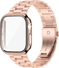 iiteeology Compatible with Apple Watch Band 42mm Series 11 Series 10, Upgraded Stainless Steel Band with iWatch Screen Protector Case for Men Women Rose Gold/Rose Gold by iitee