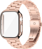 iiteeology Compatible with Apple Watch Band 42mm Series 11 Series 10, Upgraded Stainless Steel Band with iWatch Screen Protector Case for Men Women Rose Gold/Rose Gold by iitee