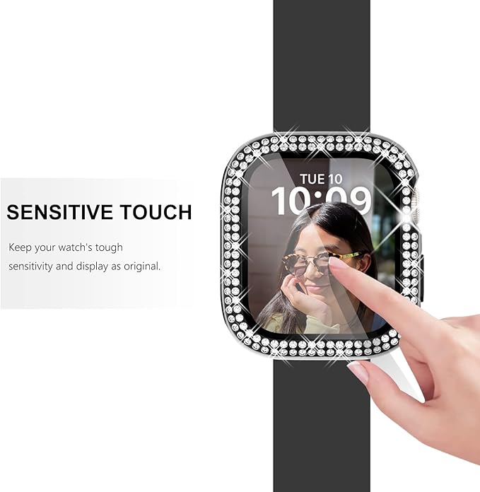 Surace 41mm Case Compatible with Apple Watch Series 9 Series 8 Series 7 Case with Screen Protector, Bling Diamond Overall Protective Case Compatible with Apple Watch Series 7 & 8 & 9 41mm, Black - Image 5