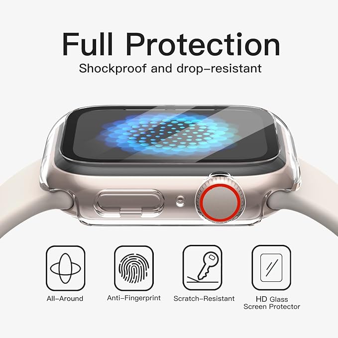 JETech Case with Screen Protector for Apple Watch Series 9 8 7 41mm, Overall Protective Cover, Built-in Tempered Glass Film High Sensitivity, 2 Pack (Clear) - Image 5