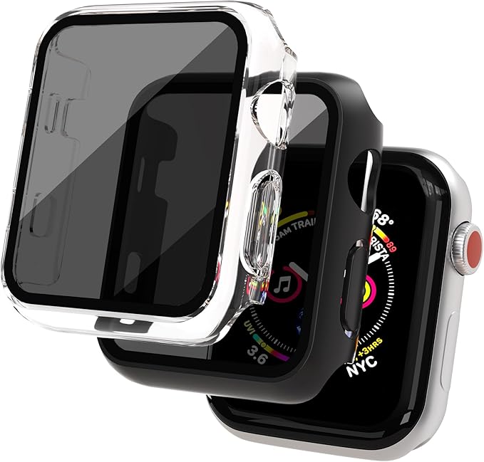 2 Pack Privacy Case for Apple Watch Screen Protector, Anti-Spy Tempered Glass Film Apple Watch Cover Hard PC Case Bumper for iWatch Series 3/2/1 - Black/Clear 38mm by KUYUBMINYR