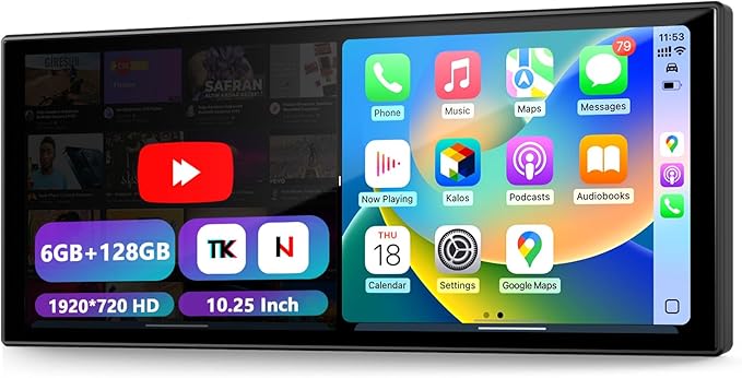 10.25″ CarPlay Screen for Car Dash Cam, Android Auto Screen with Apps, Dual HD Cam & Backup Camera, Portable 6GB+128GB Car Tablet with Wireless Apple CarPlay & Android Auto, Bluetooth for All vehicles by Unknown