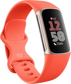 Fitbit Charge 6 Fitness Tracker with Heart Rate, GPS, and Health Tools - Gold Case w/Coral Band, by Amazon+Renewed