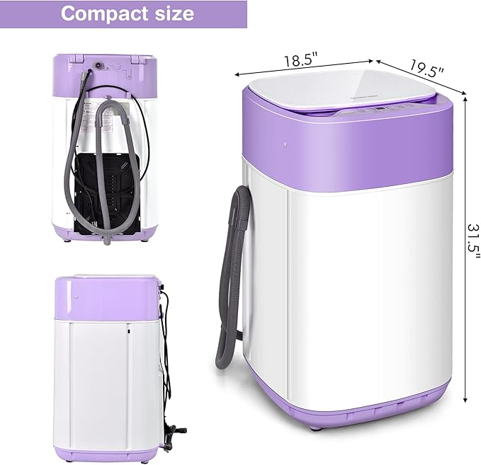 COSTWAY Portable Washing Machine, 8 Lbs Capacity, Built-in Drain Pump, Compact Laundry Washer with 6 Programs, 6 Water Levels, Child Lock, Full-Automatic washer for RV, Dorm, Apartment, Purple - Image 6