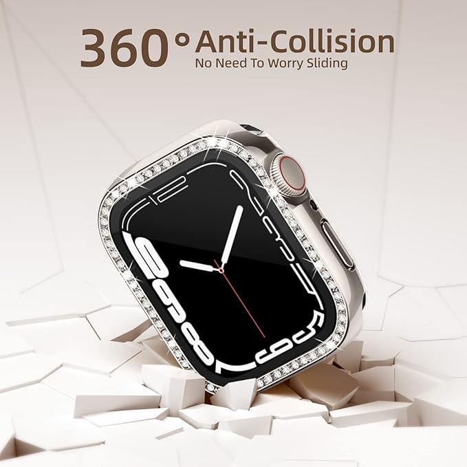 [2 in 1] Waterproof Bling Case Compatible for Apple Watch 40mm Series 6/5/4/SE with Tempered Glass Screen Protector, Women Glitter Diamond Rhinestone Bumper 360 Protective Hard PC Cover for iWatch - Image 4