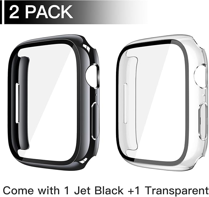 Misxi [2 Pack] Waterproof Hard Case with Tempered Glass Compatible with Apple Watch Series 11 (2025) Series 10 42mm, Overall Protective Cover for iWatch Screen Protector, 1 Jet Black + 1 Transparent - Image 2