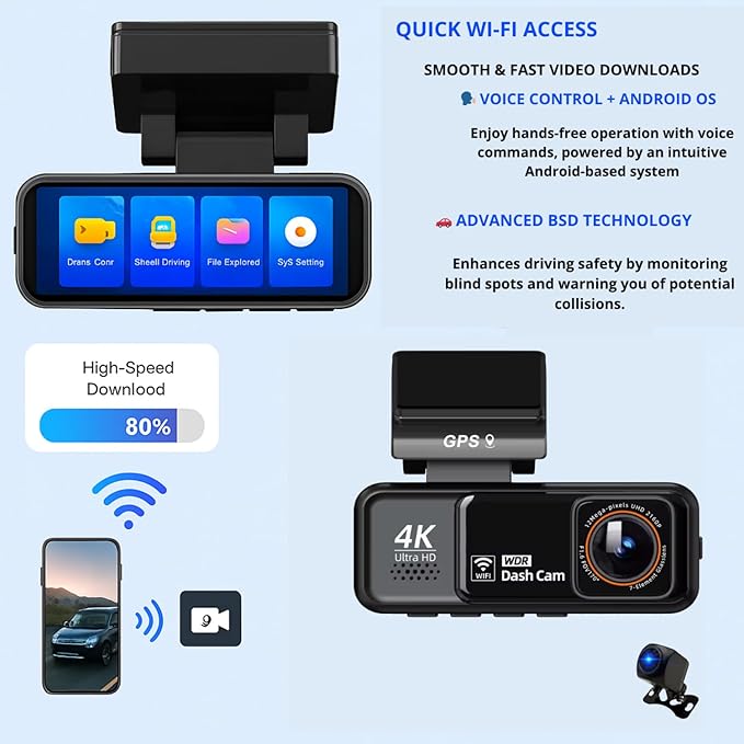 4K+2K Dash Cam Front and Rear with WiFi GPS – 32 GB Card - Dual Lens Car Camera with Night Vision, 170° Wide Angle, 3.2 IPS Screen, 24H Parking Mode, Loop Recording, Voice Control, G-Sensor, ADAS - Image 6