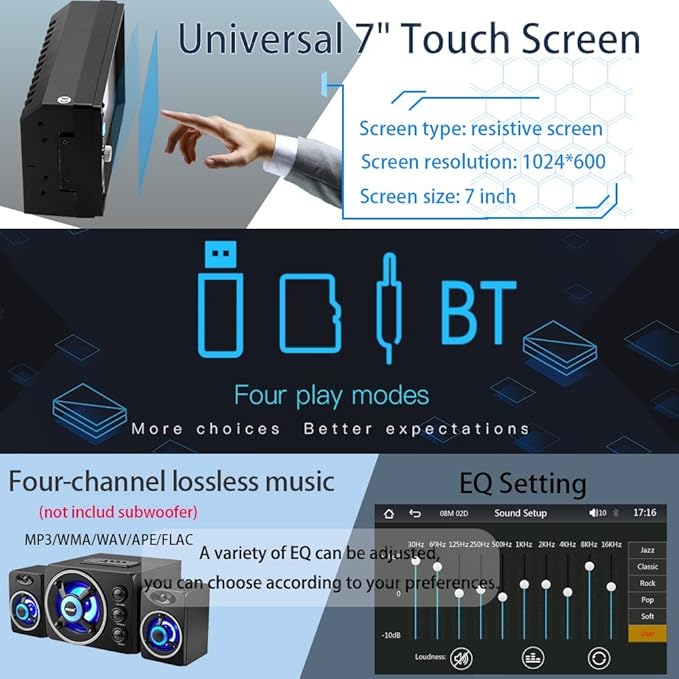 Double Din Car Stereo with Wireless Apple Carplay,Wireless Android Auto,7 inch HD Touch Screen Car Radio with Bluetooth, Car Audio Receiver with Backup Camera,Mirror Link,FM/USB/AUX/TF/Subwoofer - Image 5