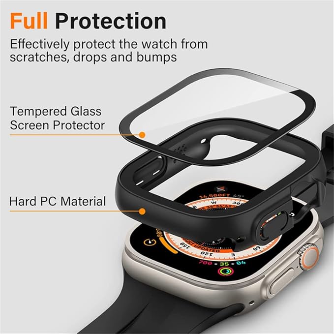 2 Pack Hard PC Case for Apple Watch Ultra 1 2 3 49mm Tempered Glass Screen Protector Case, Full Coverage Shockproof Iwatch Bumper Cover (Matte Black x 2, 49mm) - Image 2