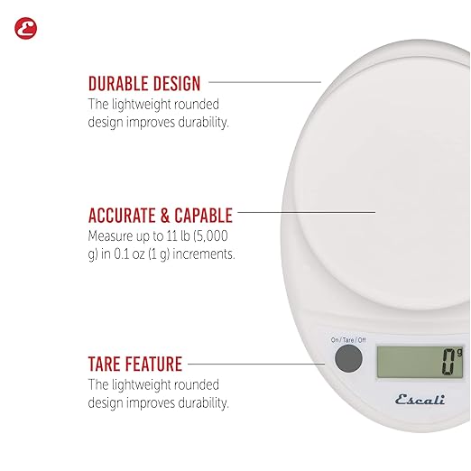 Escali Primo Digital Food Scale Multi-Functional Kitchen Scale and Baking Scale for Precise Weight Measuring and Portion Control, 8.5 x 6 x 1.5 inches, White - Image 2