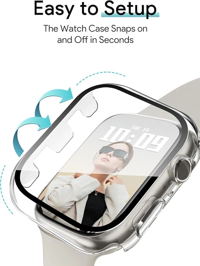 JR.DM 38mm 2 Pack Hard PC Case with HD Tempered Glass Screen Protector for Apple Watch Series 3/2/1, Guard Bumper Full Coverage Protective Anti-Scratch Face Cover for iWatch, Glossy Silver+Clear - Image 8