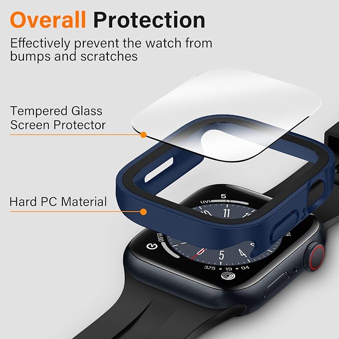 Amizee 2 Pack Compatible with Apple Watch Series 9 8 7 45mm Case with Built-in Screen Protector, Ultra-Thin Hard PC Straight Edge Anti-Scratch Protective Cover for iWatch (Matte Blue) - Image 2