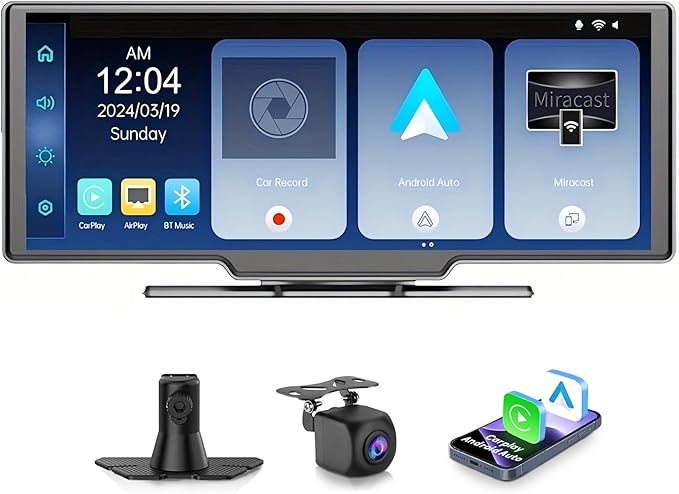 10.26'' Wireless Carplay Screen for Car with 1080P Backup Camera, Portable Car Audio Receivers with Carplay & Android Auto, GPS Navigation, Airplay, Mirror Link,Voice Control - Image 2