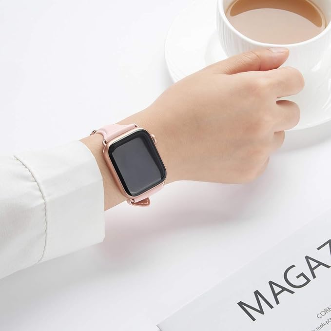 WFEAGL Leather Bands Compatible with Apple Watch Band 42mm(Series 3 2 1) 44mm 45mm 46mm 49mm Women, Top Grain Leather Strap Slim Thin Replacement Wristband for iWatch Ultra SE 3 2 1 Series 11 10 9 8 7 6 5 4 3 2 1 - Image 6