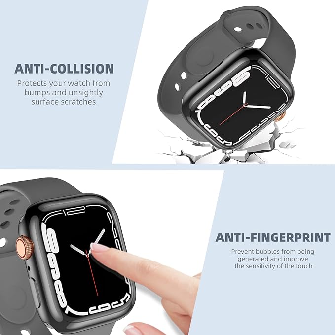 GEAK 3 Pack for Apple Watch Case 45mm,Soft High Sensitivity TPU Cover for Apple Watch Screen Protector 45mm with Anti-Fall Bumper Protective, Black/Rose Gold/Clear - Image 2