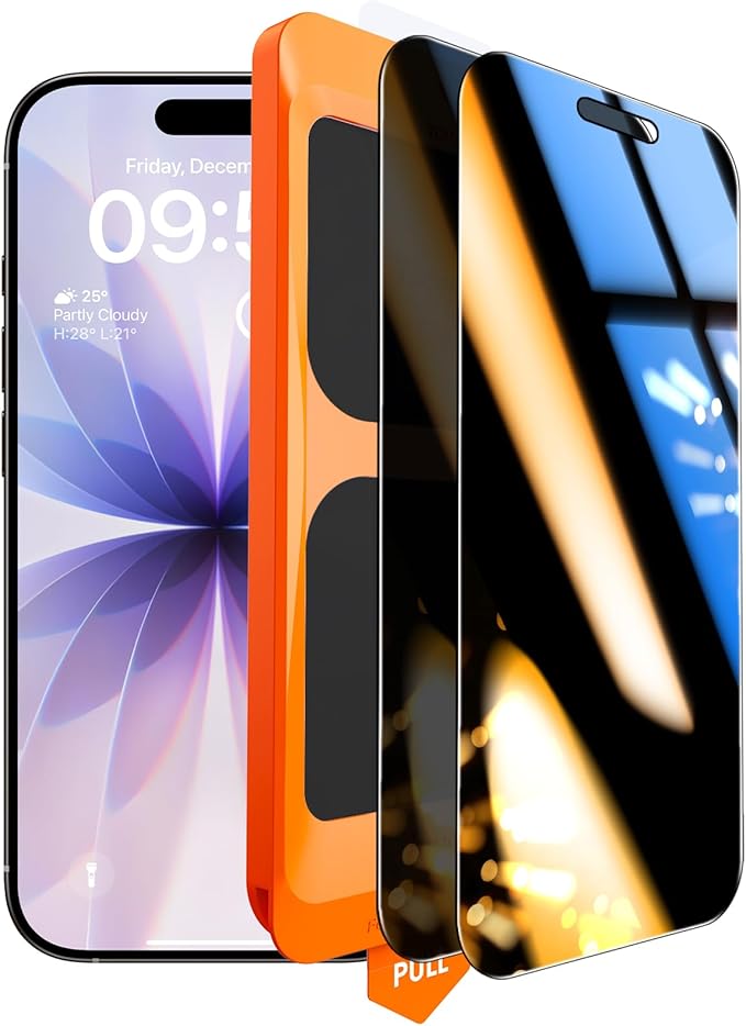 TOCOL Privacy Screen Protector for 17/16 Pro 6.3 inch 9H Hardness Military Grade Shatterproof HD Tempered Glass for Full Coverage Easy Installation 2 Pack by TOCOL