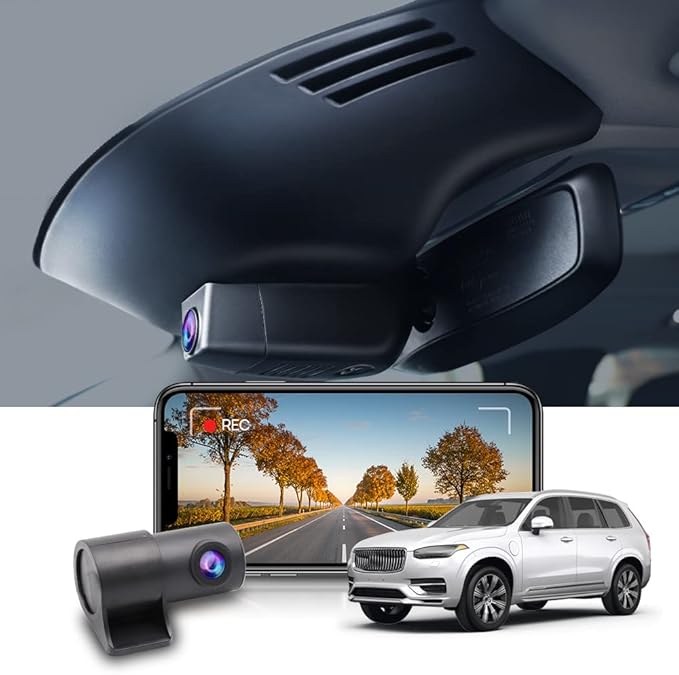 Fitcamx 2K Dual Dash Cam Compatible with Volvo XC90 2016 2017 2018 2019 2020 2021 2022 T5 T6 T8 (Model A), OEM Factory Look, Front 1440P+Rear 1080P Video, Loop Recording, WiFi&APP, G-Sensor, 64GB Card by FITCAMX