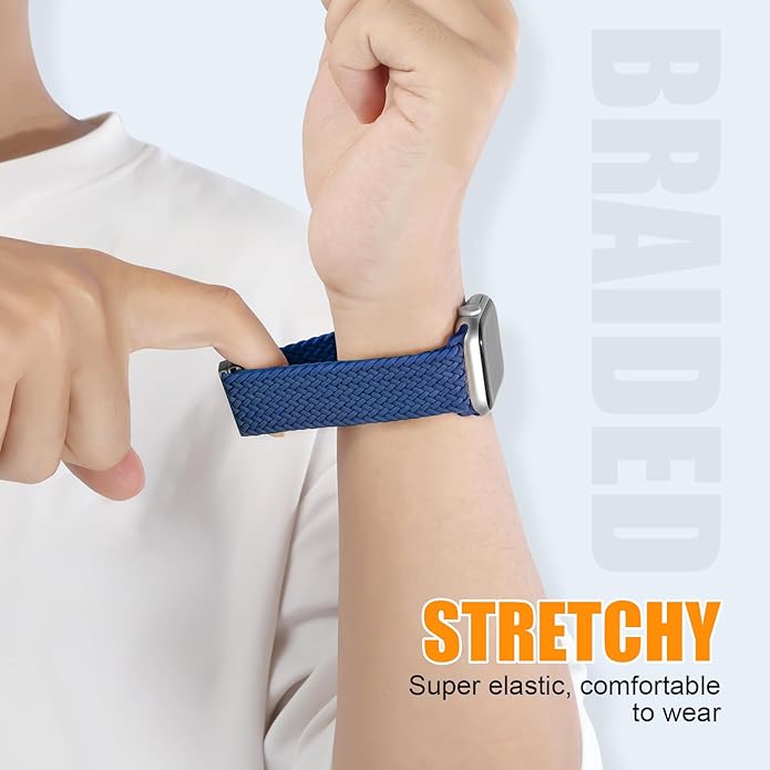 Magnetic Braided Stretchy Loop - Compatible with Apple Watch Band 42mm 46mm 40mm 41mm 44mm 45mm 38mm Ultra 3/2 49mm Women Men,Elastic Woven Fabric Nylon Strap for iWatch 11 10 9 8 7 6 5 4 3 SE Ultra - Image 4