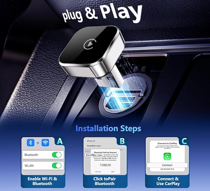 Mini Wireless CarPlay Adapter – Converts Wired CarPlay/Android Auto to Wireless - Plug & Play Converter - Dual-Band WiFi for Fast & Stable Performance Seamless Connection for Car Play Adapter - Image 4