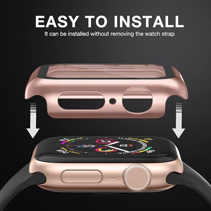 Case Compatible with Apple Watch 44MM Series 6/5/4/SE with Built-in Tempered Glass Screen Protector, All-Around Ultra-Thin Bumper Full Cover Hard PC Protective Case for iWatch, Rosegold - Image 4