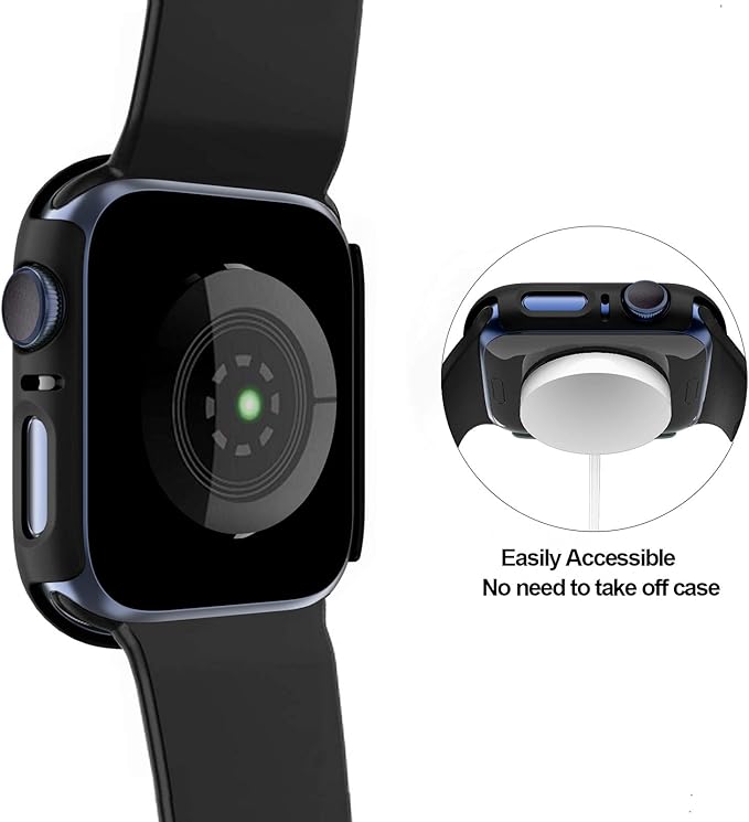 2 Pack Hard PC Case Compatible with Apple Watch Series 9/8/7 41mm, Case with Tempered Glass Screen Protector Overall Bubble-Free Cover for iWatch 9/8/7 Accessories, (Black+Black,41mm) - Image 4