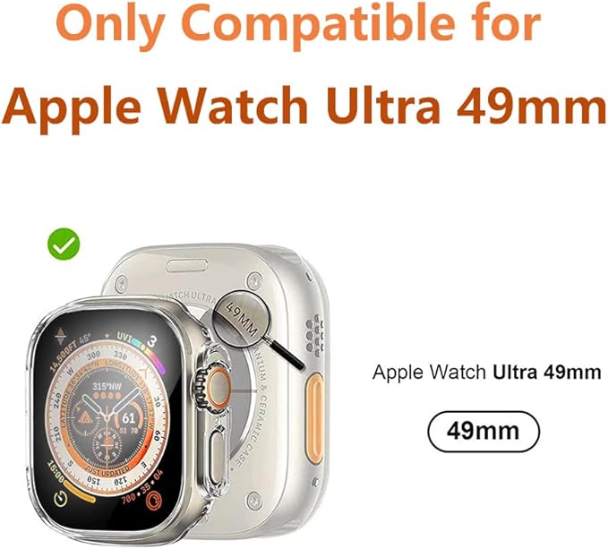 2 Pack Hard Case for Apple Watch Ultra 1 2 3 49mm Tempered Glass Screen Protector Case, Full Coverage Shockproof Iwatch Bumper Cover (Clear+Clear, 49mm) - Image 6