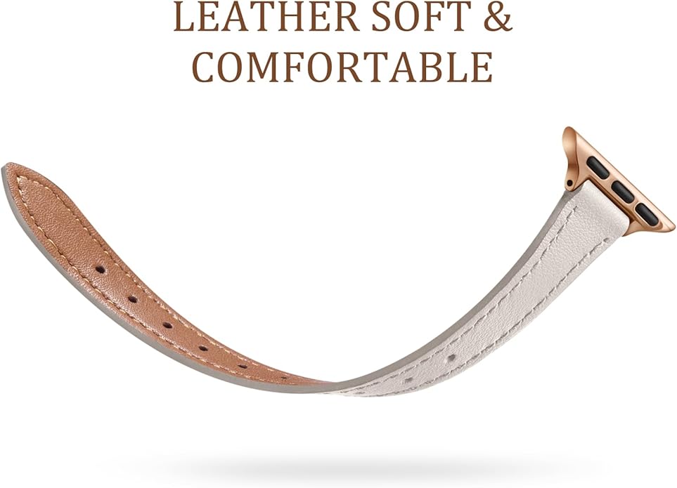 Charlam Slim Leather Band Compatible with Apple Watch Bands for Women 40mm 38mm 41mm 42mm 44mm 45mm 46mm, Top Grain Genuine Leather Strap Thin Wristband for iWatch Series 11 10 SE 9 8 7 6 5 4 3 2 1 - Image 3