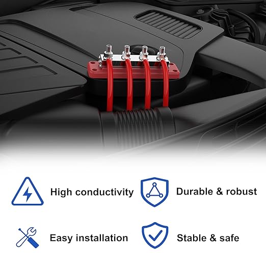 600A Bus Bar 12V Power Distribution Block with 3/8" (M10) 4-Posts Heavy Duty Terminals Block with Cover for Automotive, Marine, Battery System (Black) - Image 7