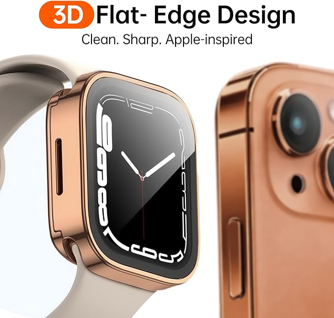 2 Pack 2 in 1 Waterproof Case for Apple watch Series SE SE 6 5 4 40mm, Straight Edge PC Front & Back Bumper with Tempered Glass Screen Protector 360 Protective Cover for iWatch (40mm, Black/Rosegold) - Image 2
