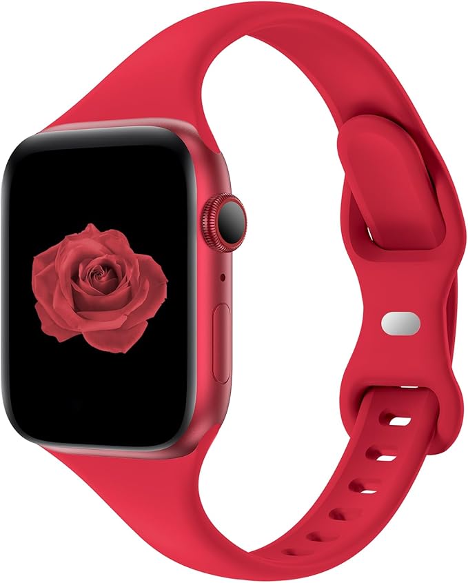 Thin Slim Band Compatible with Apple Watch 38mm 40mm 41mm 42mm 44mm 45mm 46mm 49mm, Replacement Silicone Sport Strap for iWatch Series 11/10/9/8/7/6/5/4/3/2/1 Ultra SE Women Men, Red by Acrbiutu