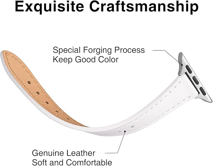 STIROLL Slim Leather Bands Compatible with Apple Watch Band 49mm 46mm 45mm 44mm 42mm(Series 3 2 1), Top Grain Leather Watch Thin Wristband for iWatch Ultra SE Series 11 10 9 8 7 6 5 4(White Silver) - Image 3